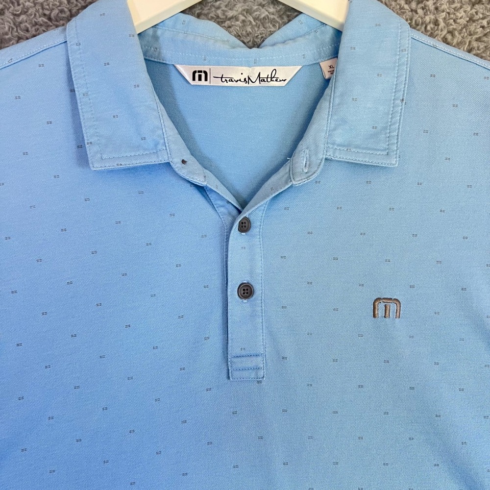 Travis Mathew Pima Cotton Polo Shirt Men's XL Blue Micro Print Golf
